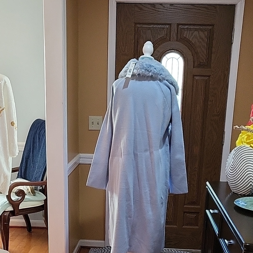 Blue Oversized Trench Coat with Wide Lapel - Picture 6 of 7